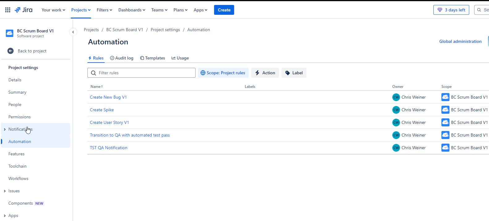 JIRA Notifications Menu